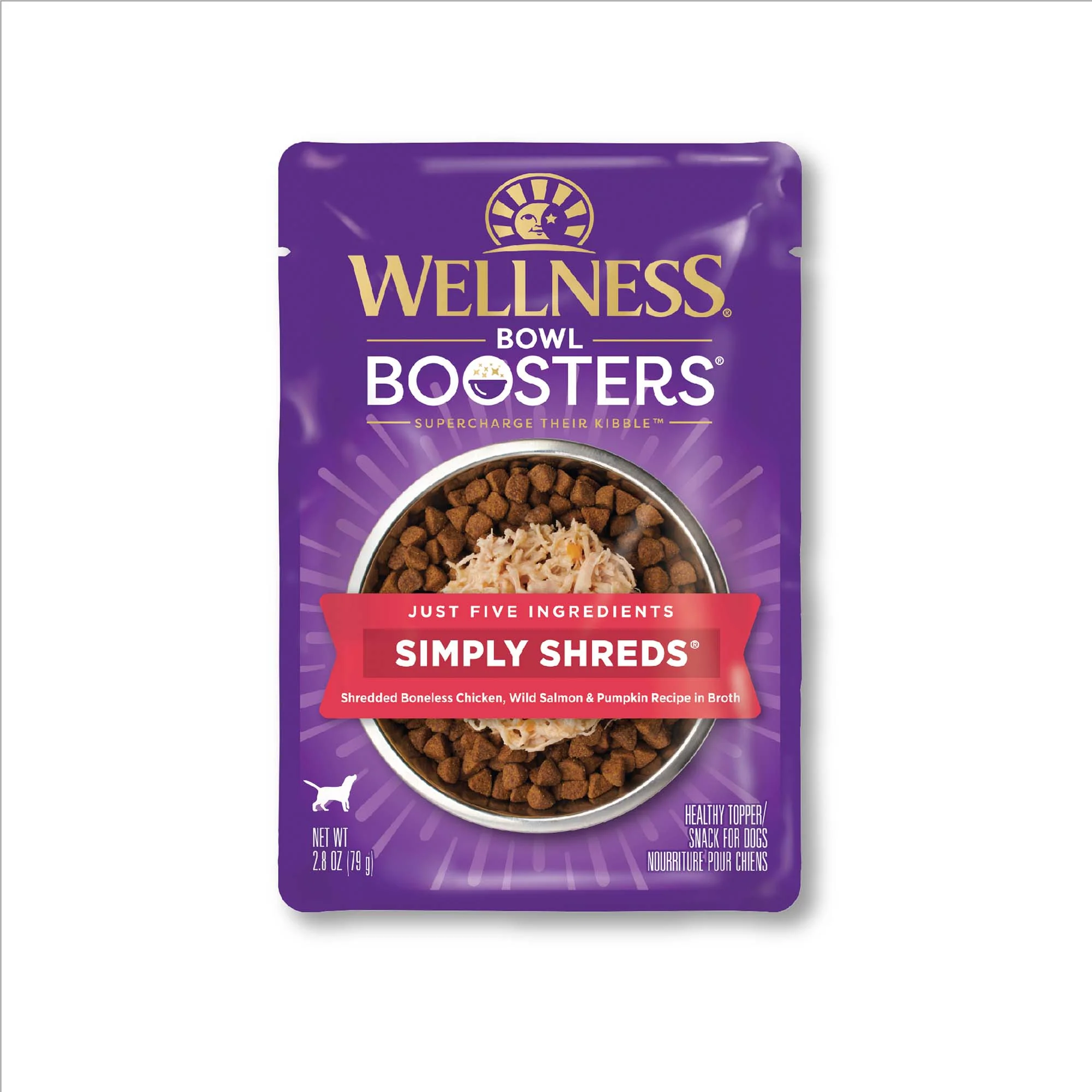 Wellness Bowl Boosters Simply Shreds Natural Grain Free Wet Dog Food Mixer or Topper Wild Salmon & Pumpkin  2.8oz Pouch - Image 1