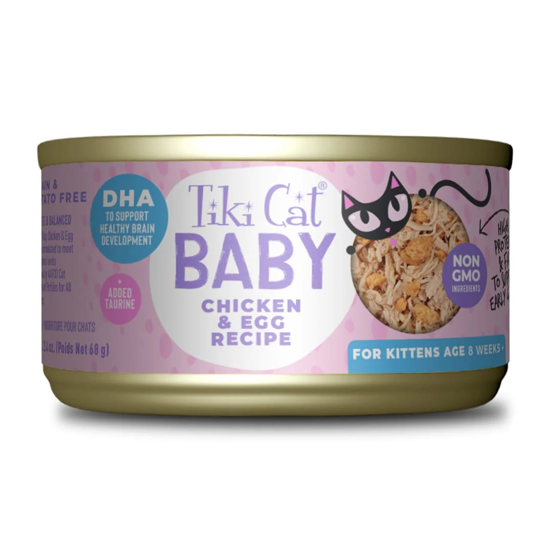 Tiki Cat Baby Wet Cat Food for Kittens Chicken & Egg 2.4oz Can - Image 1