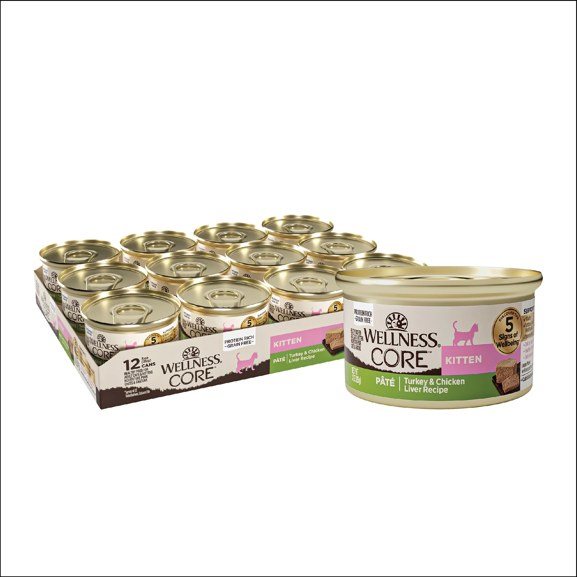 Wellness CORE Natural Grain Free Wet Canned Kitten Food Kitten Chicken & Turkey 3oz Can - Image 1