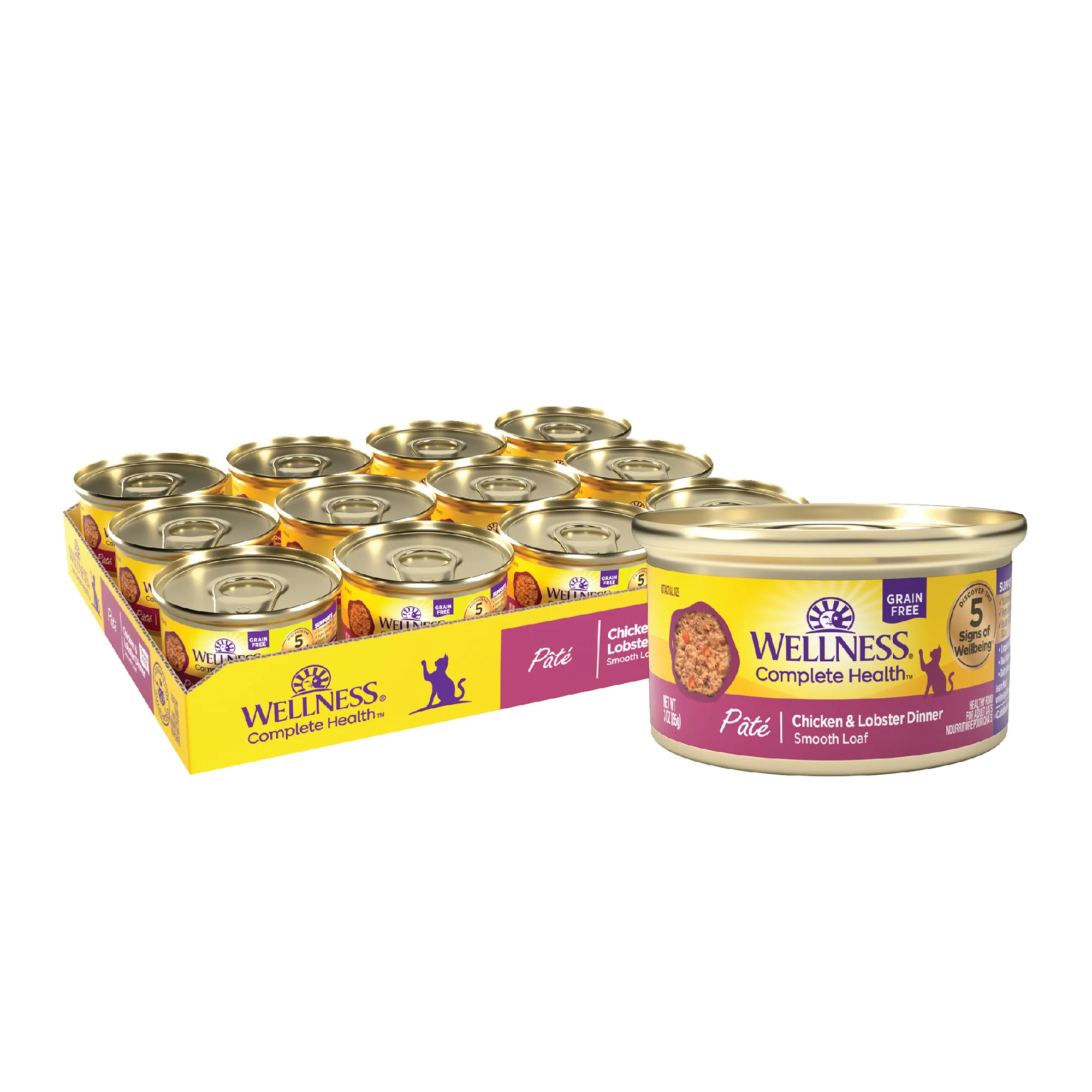 Wellness Complete Health Natural Grain Free Wet Canned Cat Food Chicken & Lobster Pate 3oz Can - Image 1