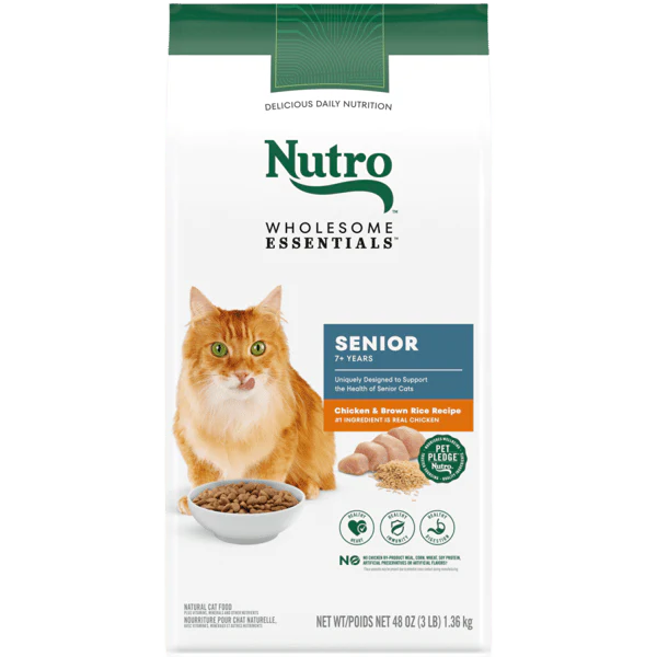 Nutro Wholesome Essentials Dry Cat Food Senior Formula with Chicken & Brown Rice Recipe 3lb Bag - Image 1