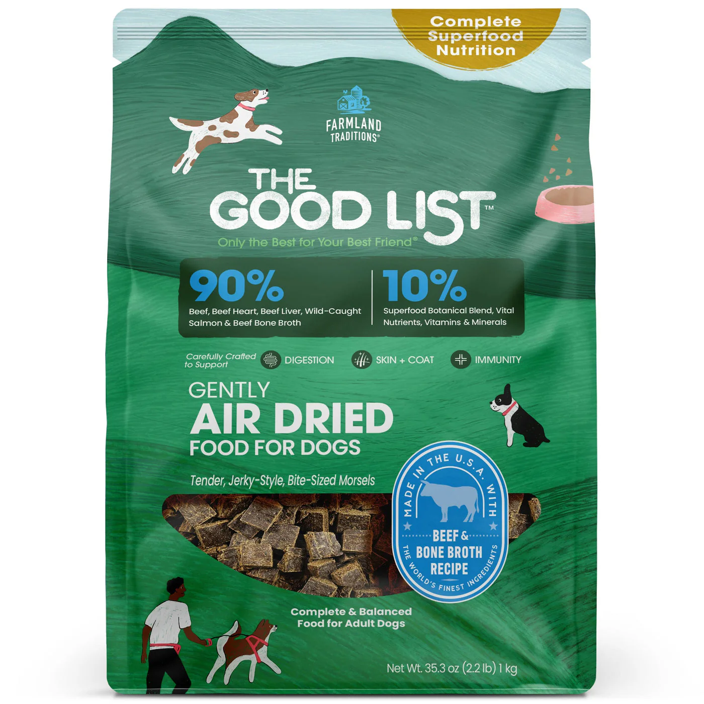 Farmland Traditions The Good List Gently Air Dried Dog Food Beef & Bone Broth 2.2lb - Image 1