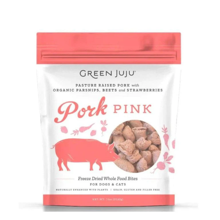 Green Juju Pink Freeze Dried Pork Whole Food Bites 7.5oz - Image 1