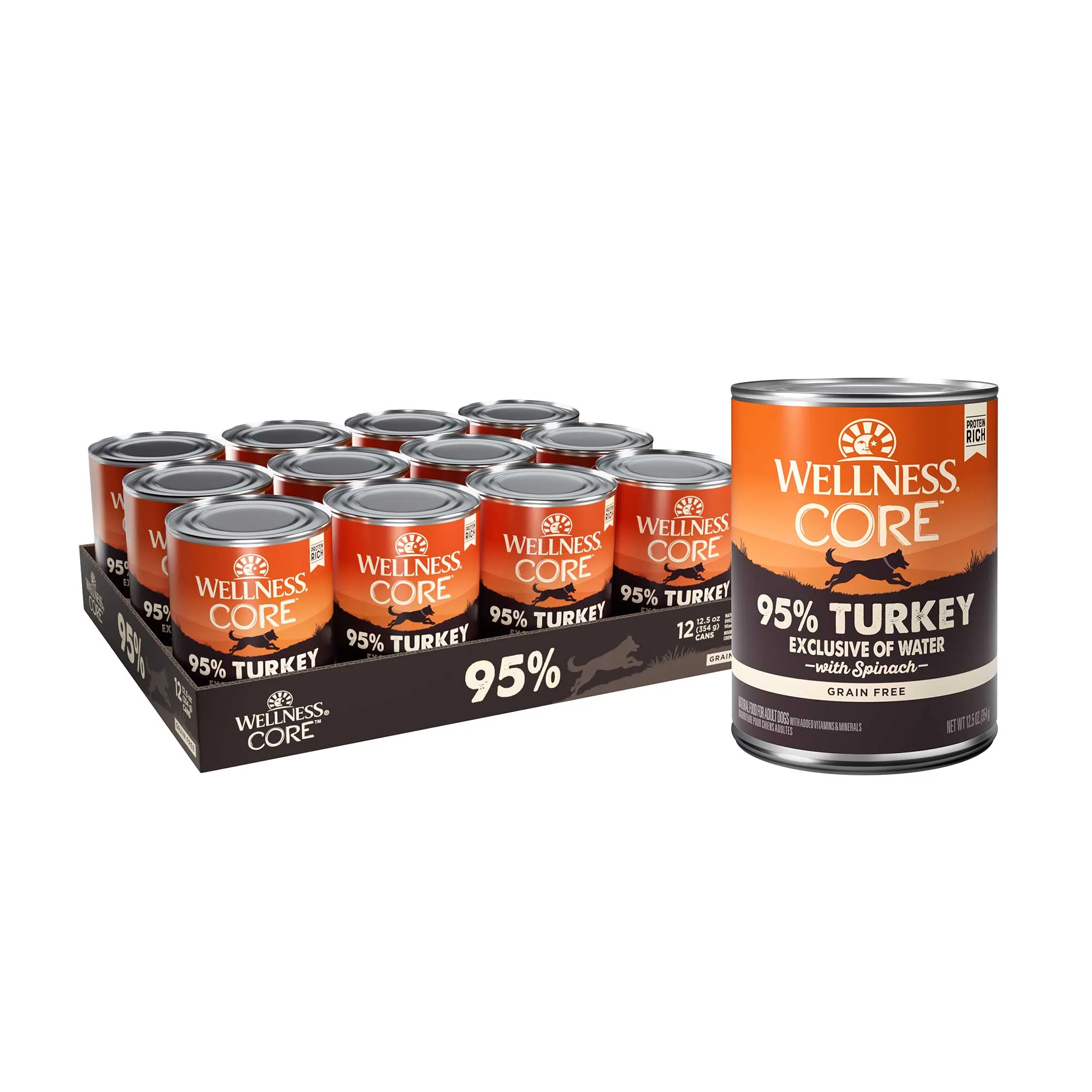Wellness CORE 95% Natural Wet Grain Free Canned Dog Food Turkey & Spinach12.5oz Can - Image 1
