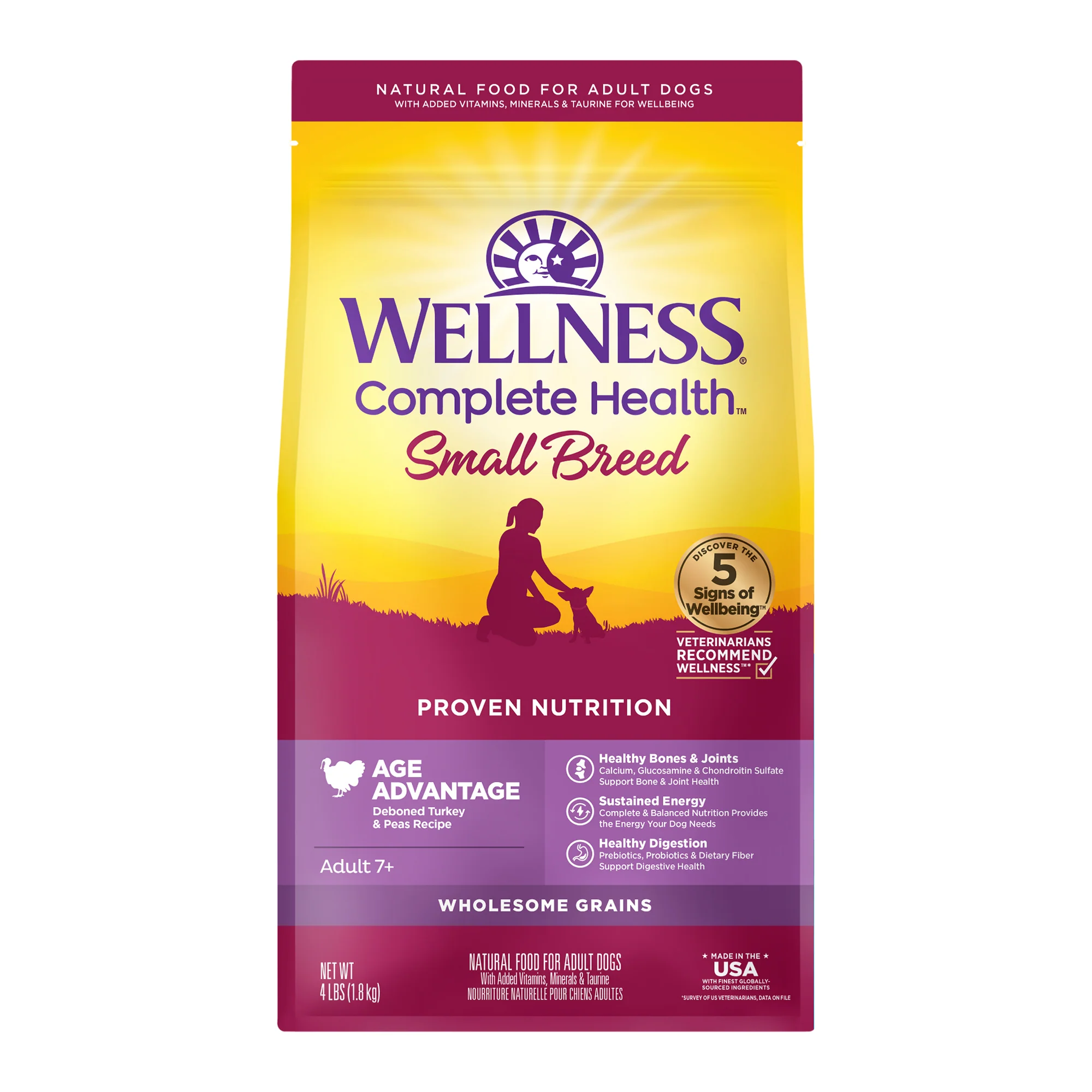 Wellness Complete Health Natural Dry Small Breed Senior Dog Food Turkey & Peas 4lb Bag - Image 1