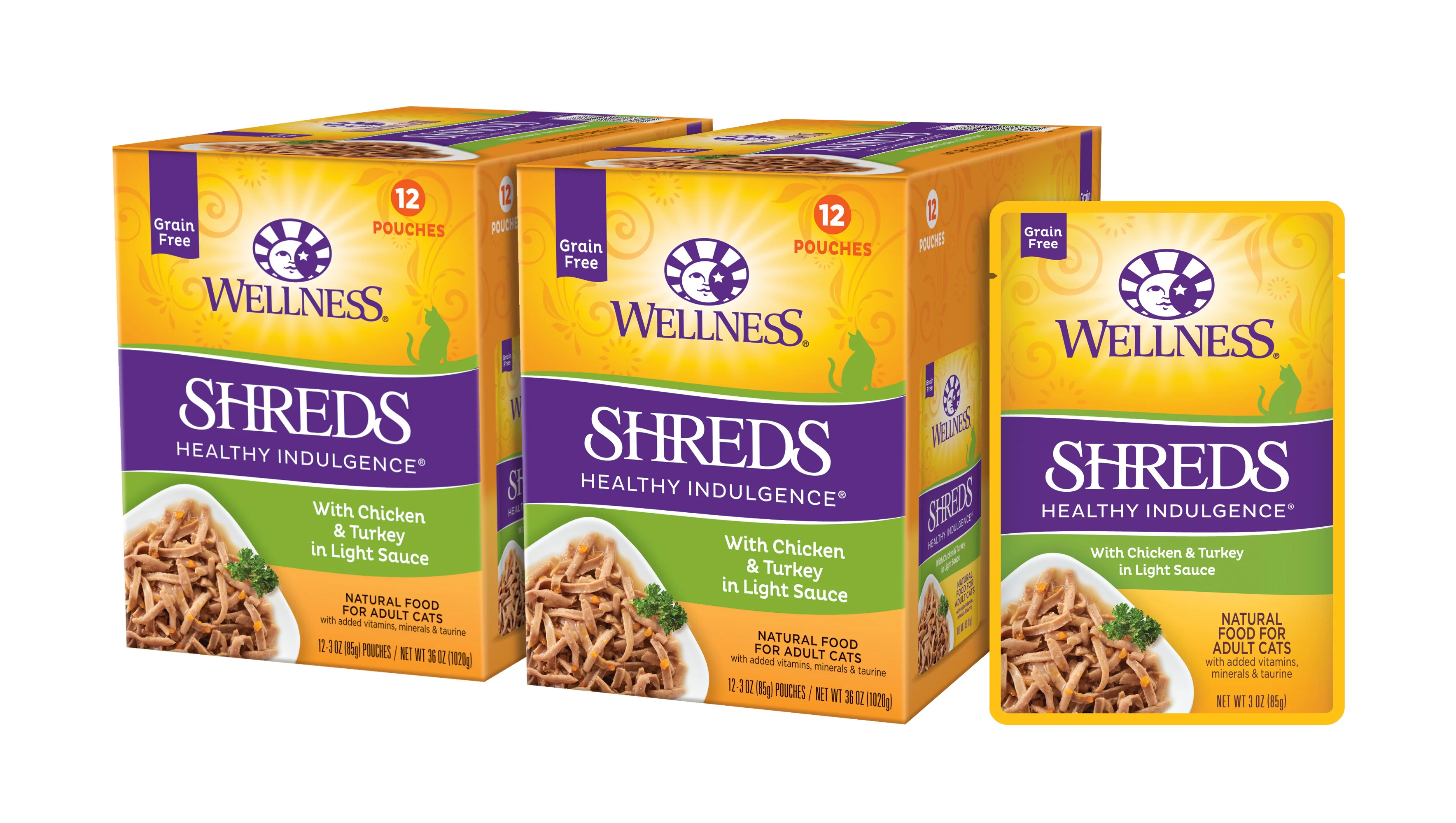 Wellness Healthy Indulgence Natural Grain Free Wet Cat Food Shreds Chicken & Turkey 3oz Pouch - Image 1