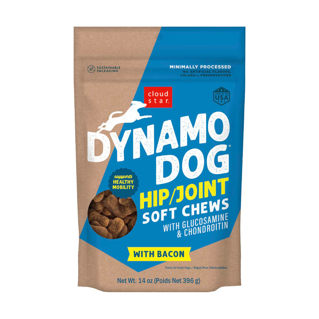 Cloud Star Dynamo Dog Soft Chews Hip & Joint Grain Free Dog Treats, Bacon & Cheese, 14 oz. Pouch - Image 1