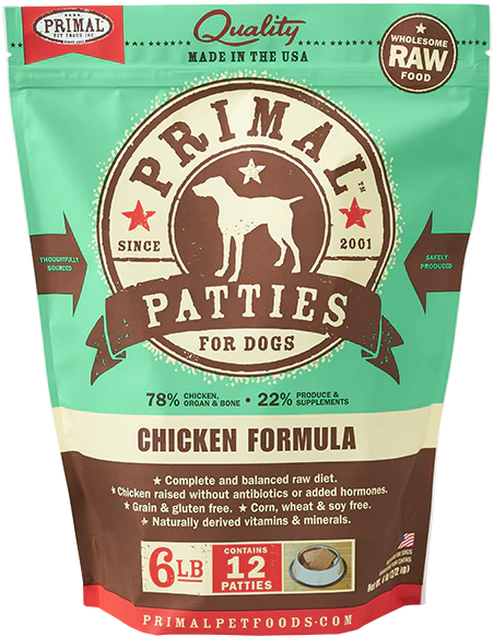 Primal Frozen Raw Chicken Patty Dog Food 6 lb - Image 1