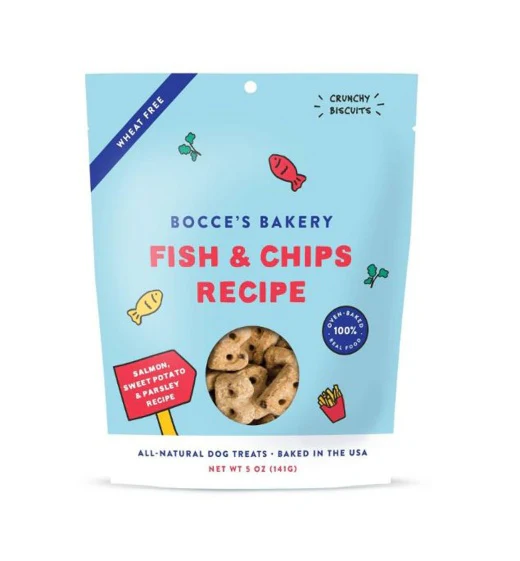 Bocces Bakery Dog Treat Fish Chips 5oz - Image 1