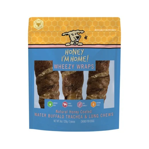 Honey I’m Home Dog Buffalo Trachea Wrapped In Lung 6 In 4 Pk
