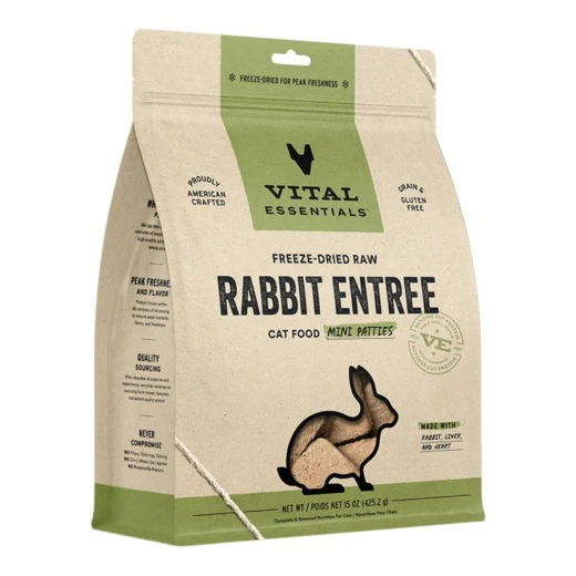 Vital Essentials Cat Freeze-Dried Raw Grain Free Rabbit Mini Patties Entree 15oz - Image 1