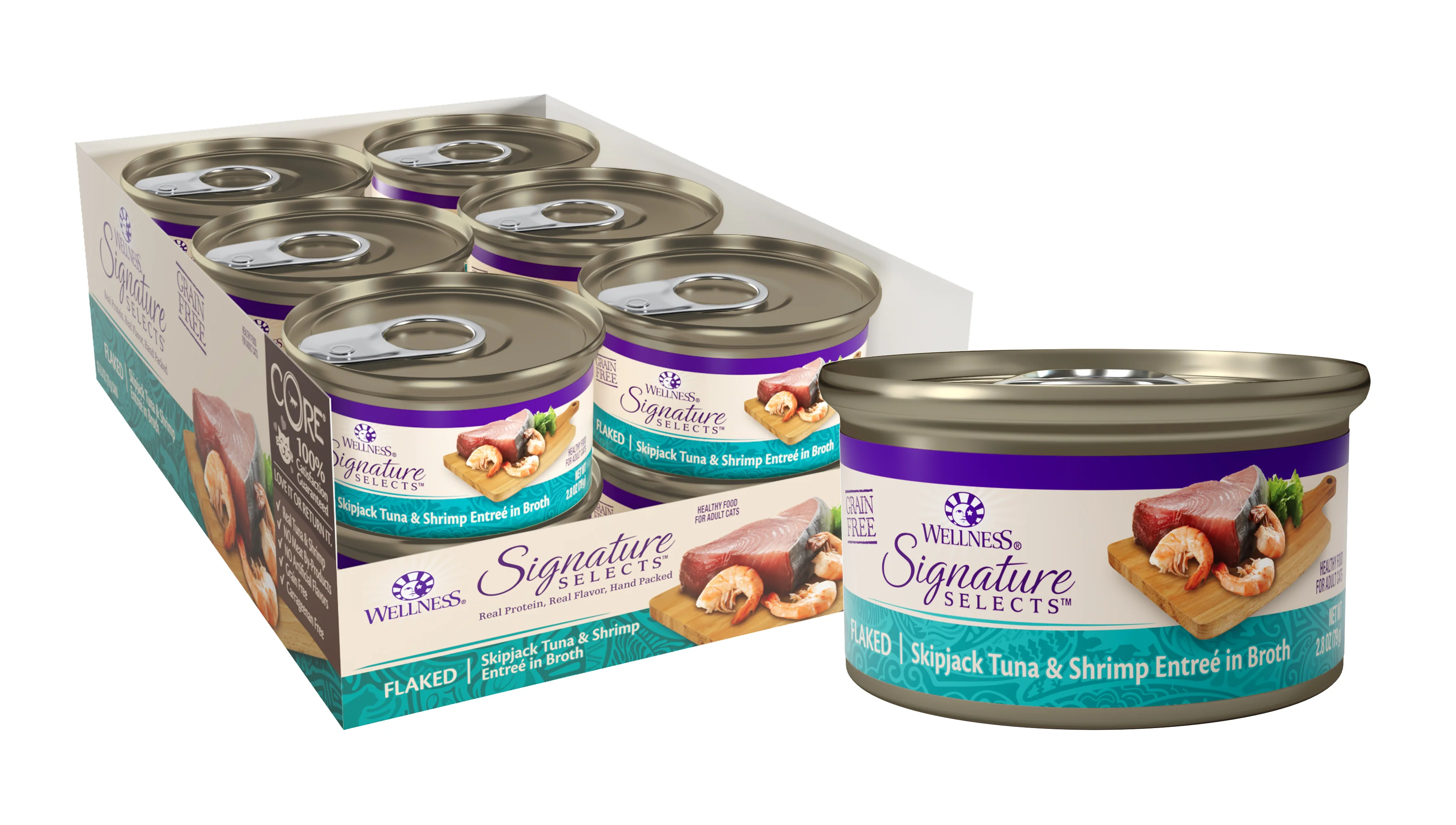 Wellness CORE Signature Selects Grain Free Canned Cat Food Flaked Skipjack Tuna & Shrimp in Broth 2.8ozs - Image 1