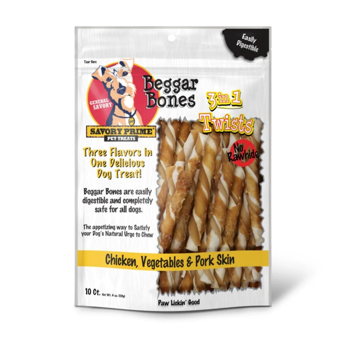 Savory Prime Beggar Bone 3-in-1 Twists Dog Treat - 10 Count - Image 1