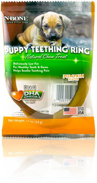 N-Bone Dental Treat Puppy Teething Rings Pumpkin SINGLES IW 1.2 oz - Image 1