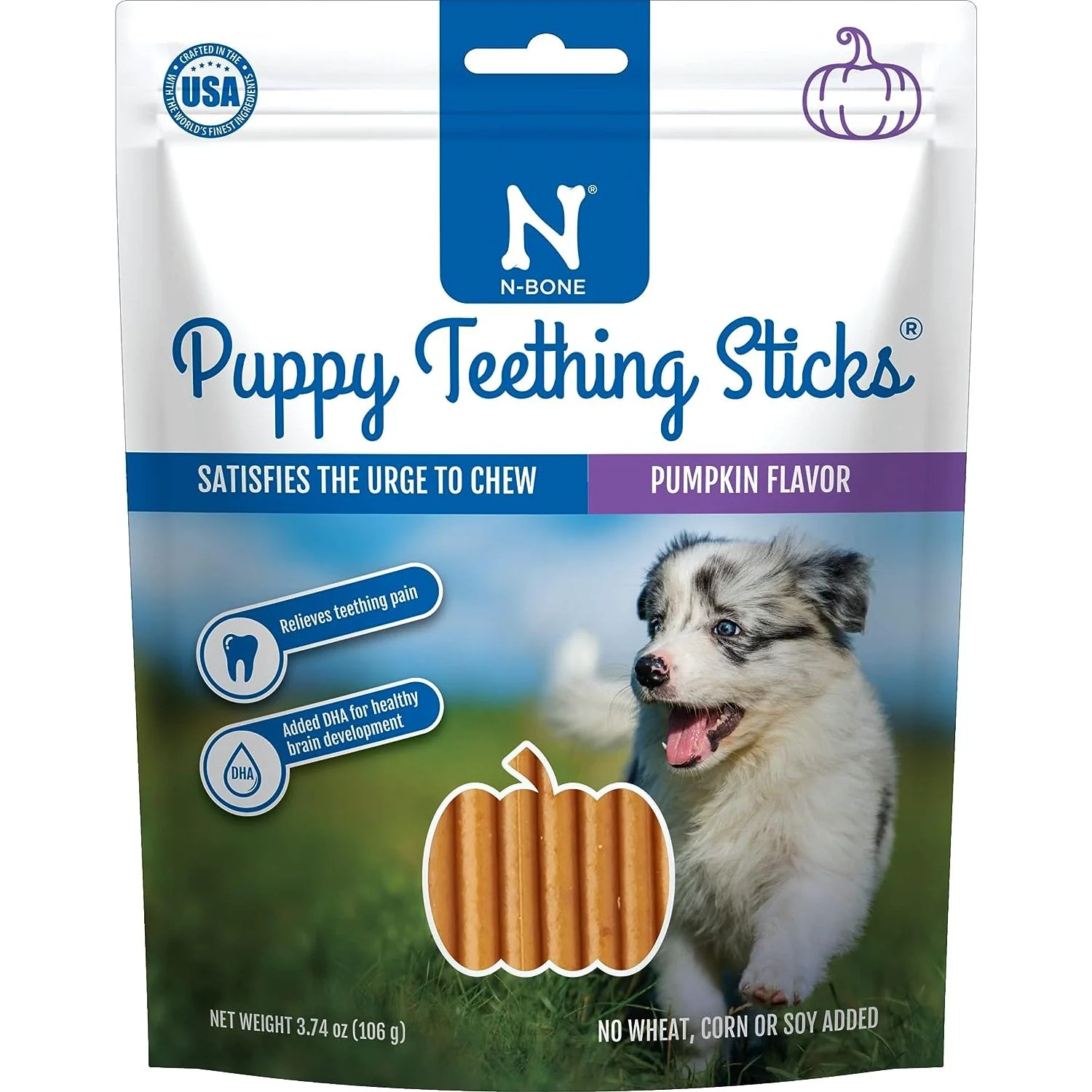 N-Bone Puppy Teething Sticks Pumpkin Flavor, 3.74oz Bag - Image 1