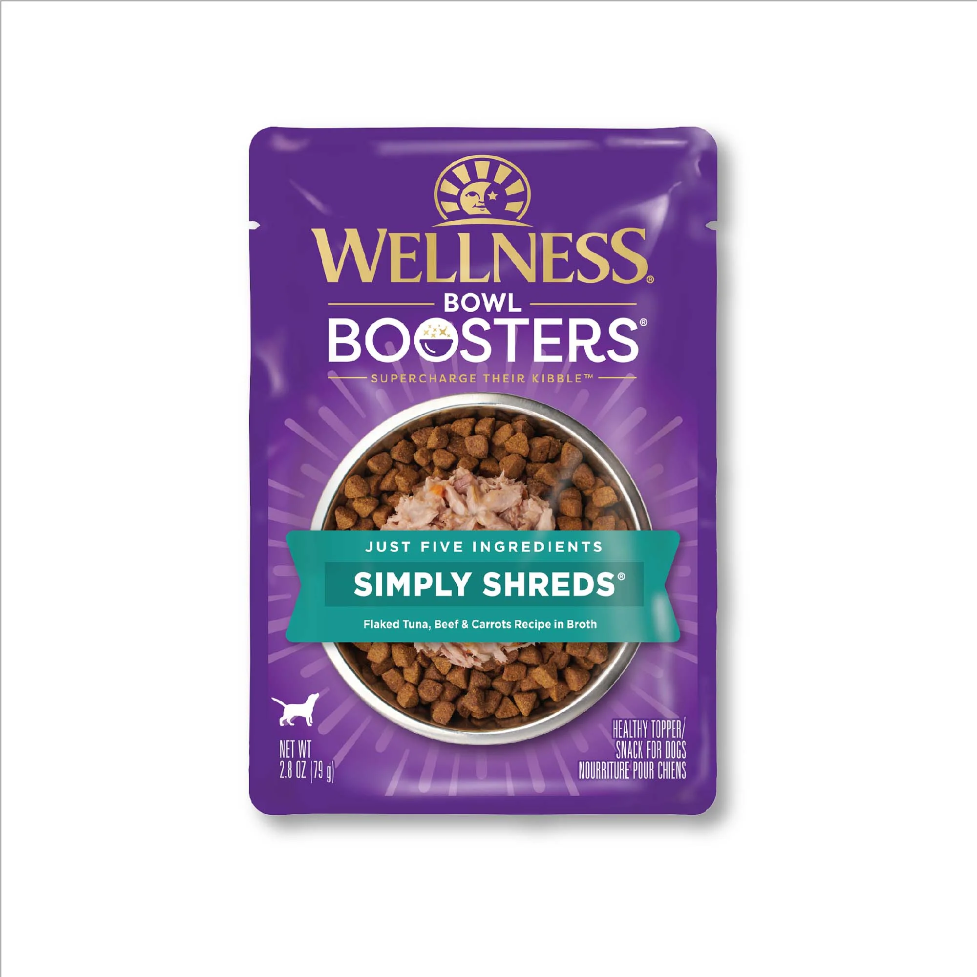 Wellness Bowl Boosters Simply Shreds Natural Grain Free Wet Dog Food Mixer or Topper Tuna Beef & Carrots 2.8oz Pouch - Image 1