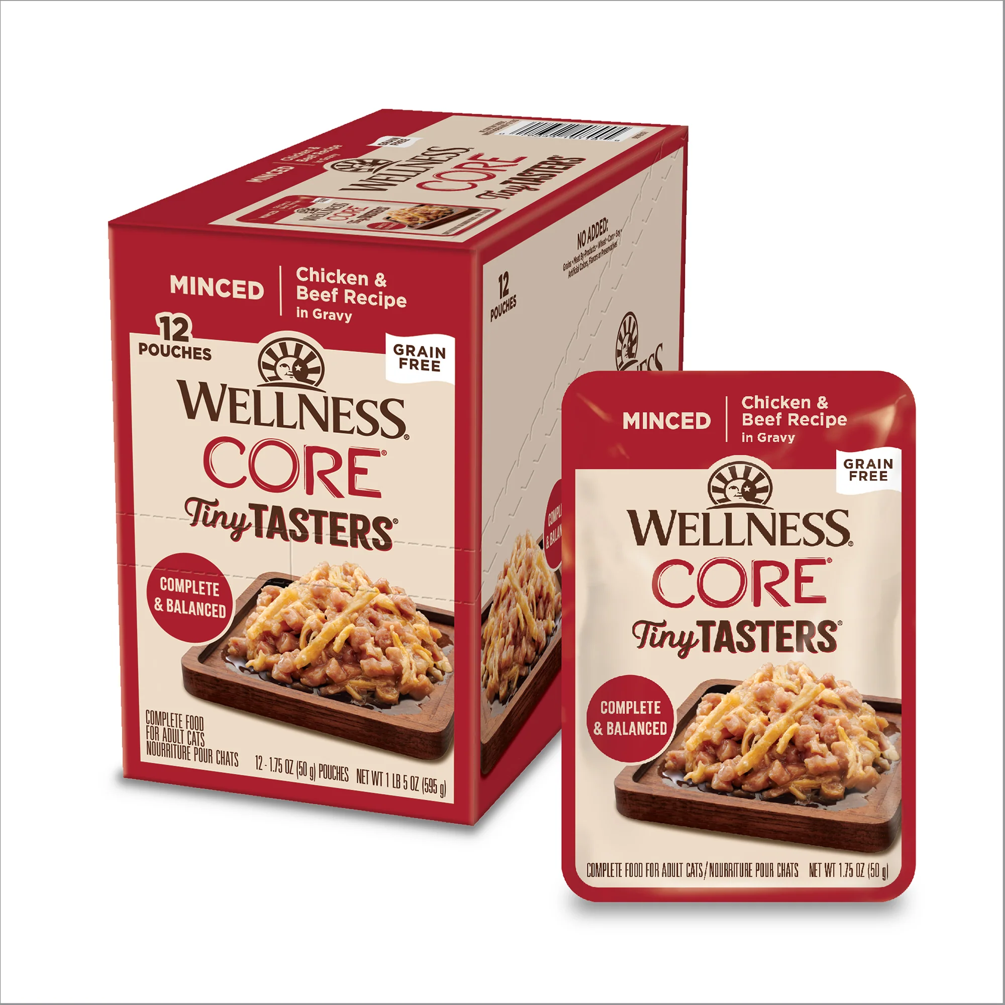 Wellness CORE Tiny Tasters Wet Cat Food Minced Chicken & Beef in Gravy 1.75oz Pouch - Image 1