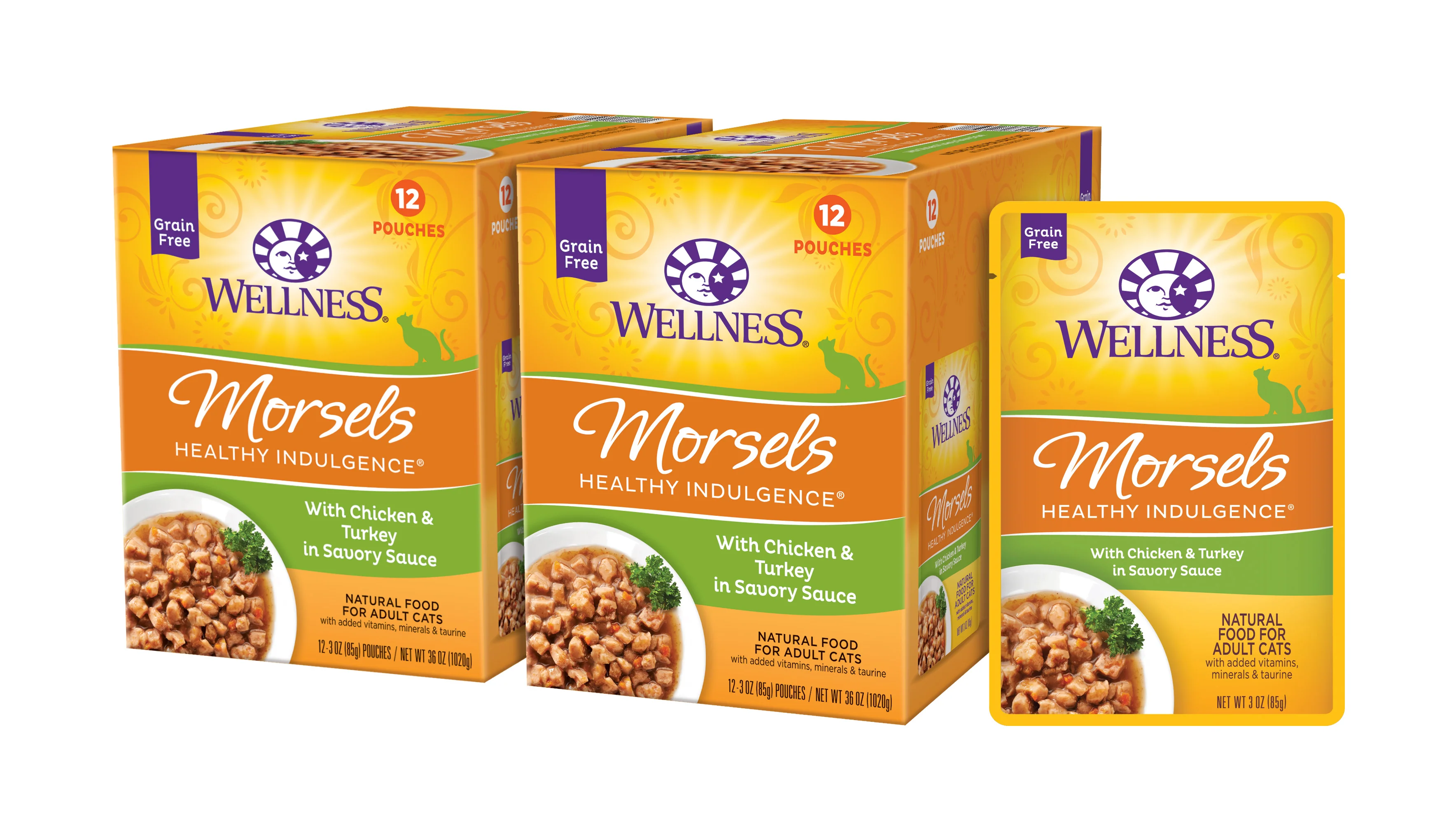 Wellness Healthy Indulgence Natural Grain Free Wet Cat Food Morsels Chicken & Turkey 3oz Pouch - Image 1