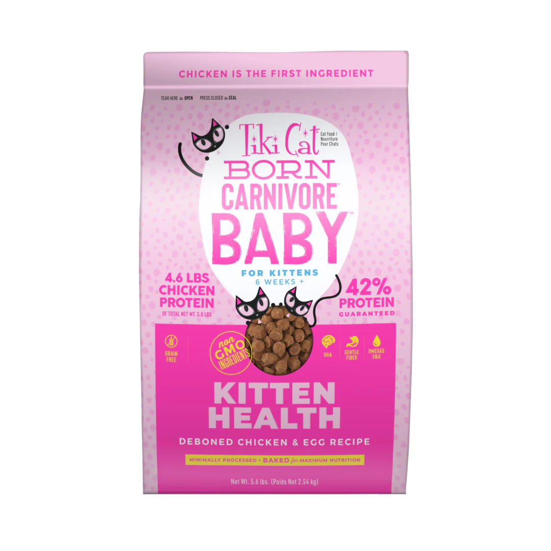 Tiki Cat Born Carnivore Baby Kitten Health Dry Cat Food, Chicken & Egg, 5.6 lbs - Image 1