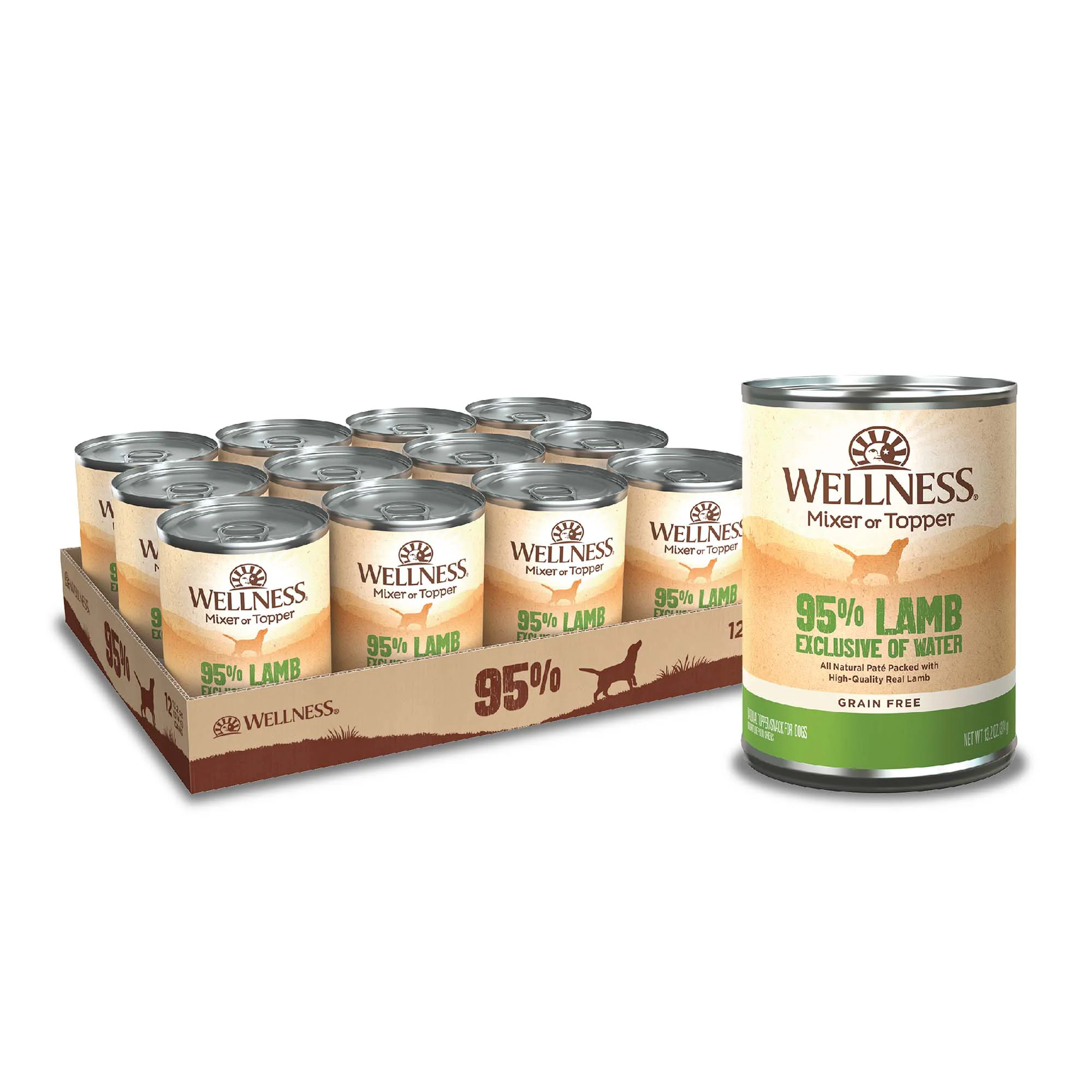 Wellness 95% Lamb Natural Wet Grain Free Canned Dog Food 13.2oz Can - Image 1