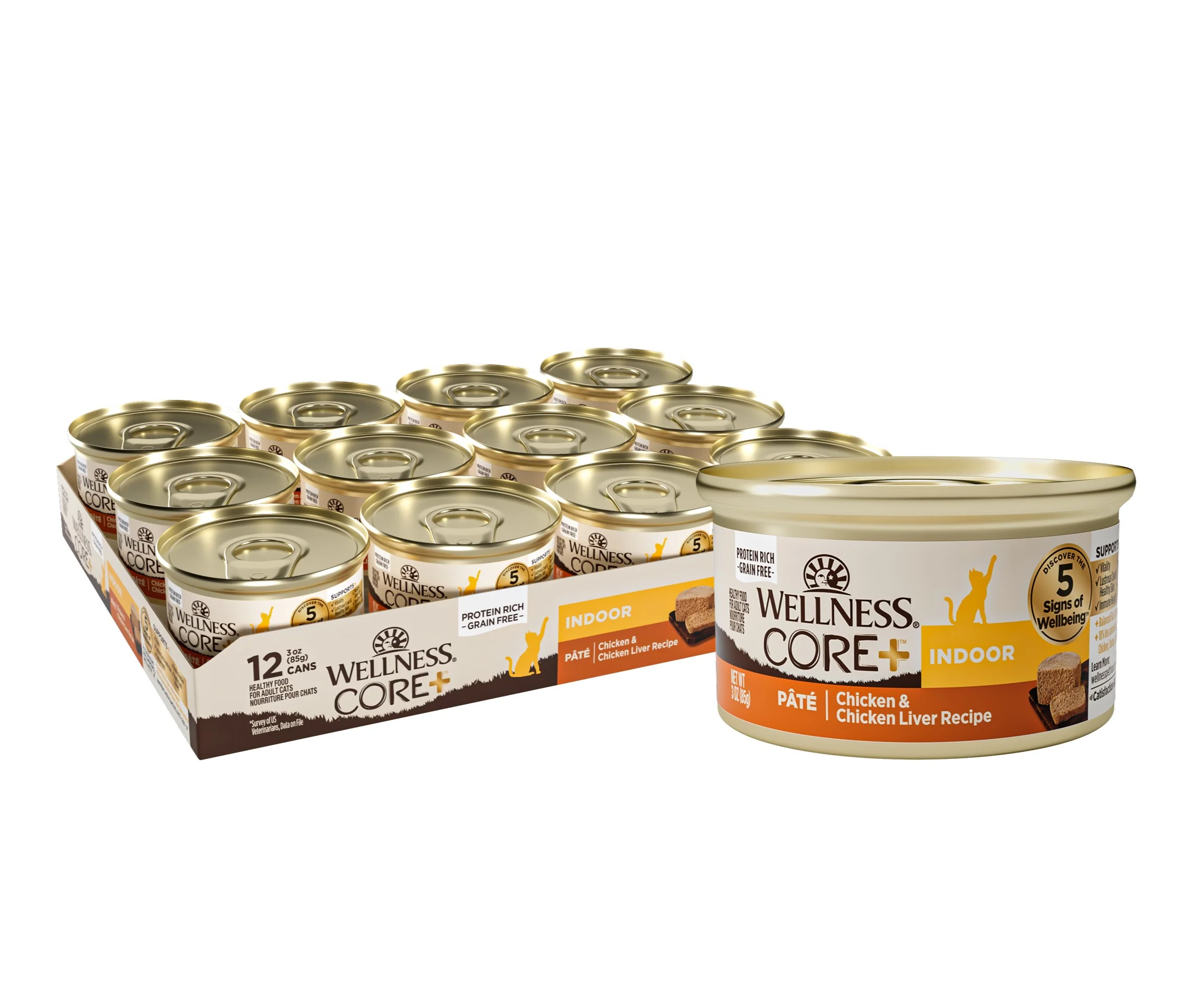 Wellness CORE+ Grain Free Canned Cat Food Chicken & Chicken Liver Indoor Recipe 3ozs - Image 1