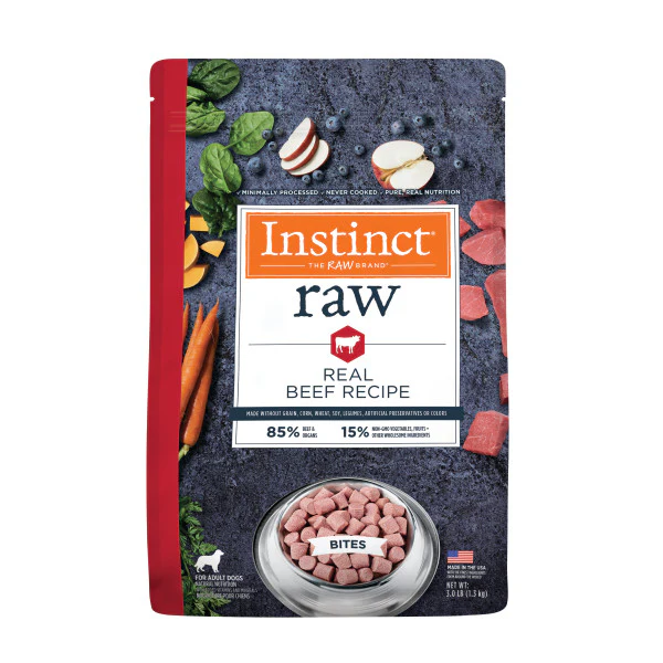Instinct Frozen Raw Bites Grain-Free Real Beef Recipe Dog Food 3lb Bag - Image 1