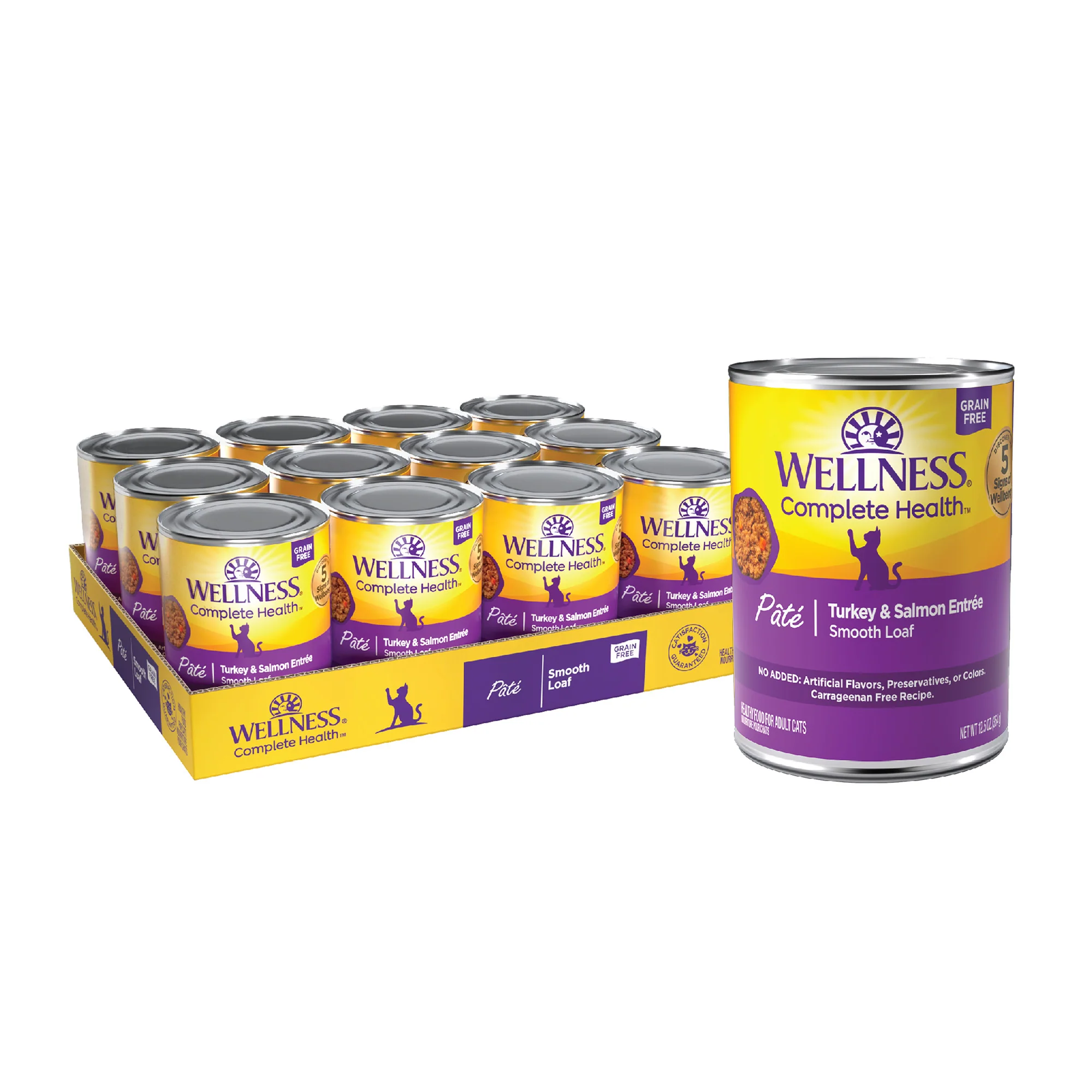 Wellness Complete Health Grain Free Canned Cat Food Turkey & Salmon Pate 12.5ozs - Image 1