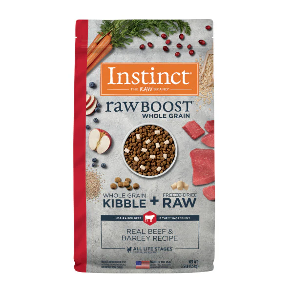 Instinct Raw Boost Whole Grain Real Beef & Barley Recipe Dry Dog Food 3.5lb Bag - Image 1