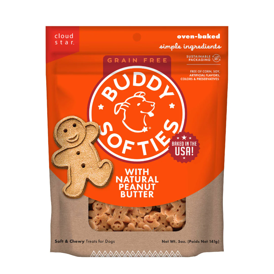 Cloud Star Buddy Biscuits Softies Soft & Chewy Grain Free Dog Treats, Peanut Butter, 5 oz. Pouch - Image 1