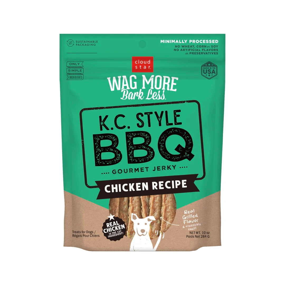 Cloud Star Wag More Bark Less Jerky Grain Free Dog Treats, Kansas City BBQ Chicken, 10 oz. Pouch - Image 1