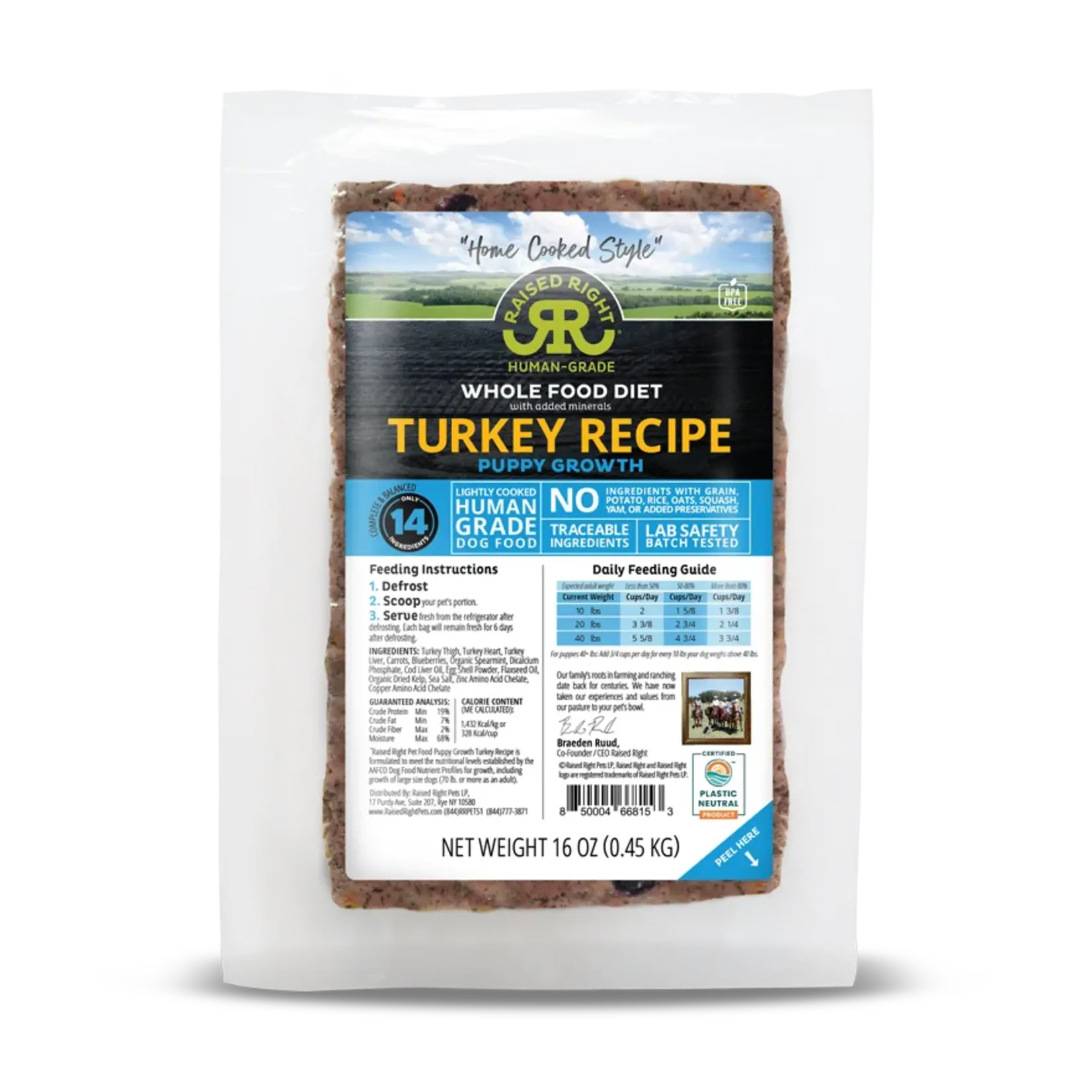 Raised Right Gently Cooked Puppy Turkey 1lb - Image 1