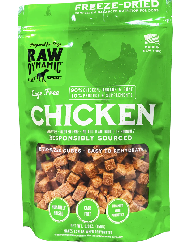 Raw Dynamic Freeze Dried Dog Food Cage Free Chicken Cubes 5.5 oz - Image 1