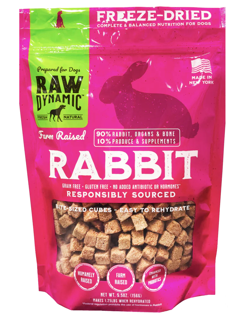 Raw Dynamic Freeze Dried Dog Food Farm Raised Rabbit Cubes 5.5 oz - Image 1
