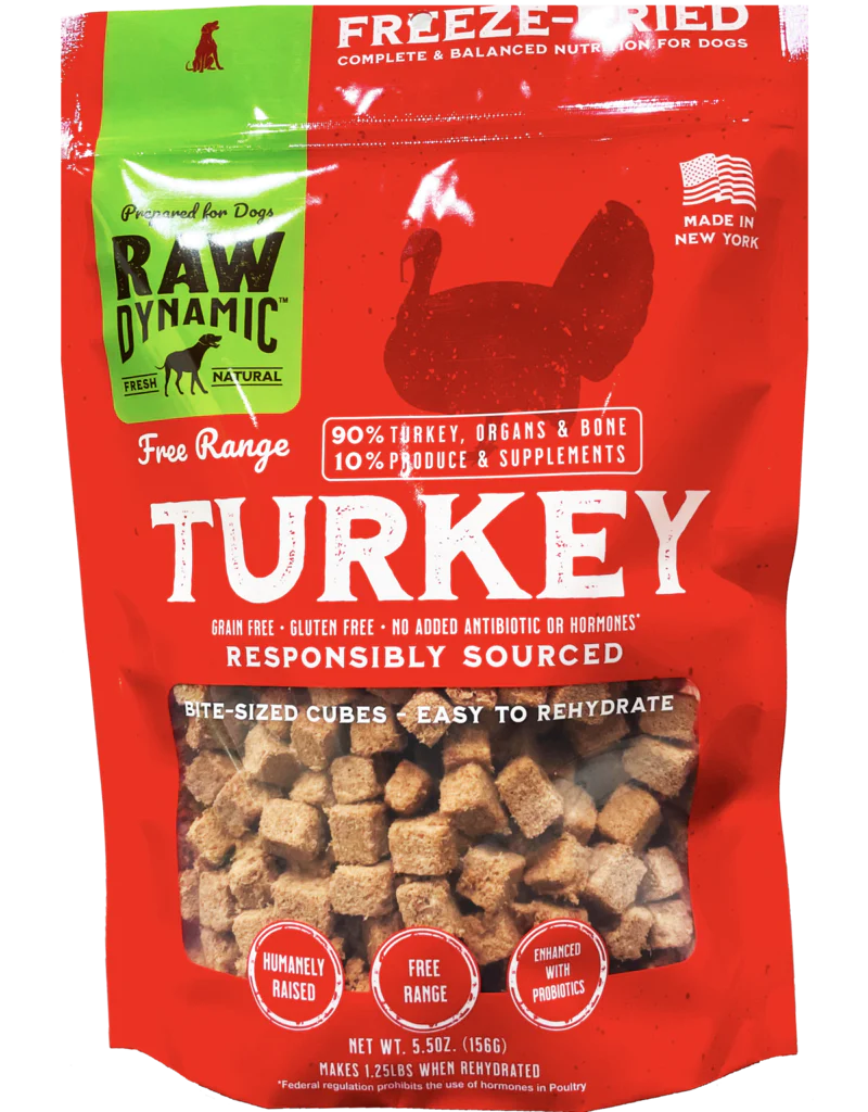 Raw Dynamic Freeze Dried Dog Food Free Range Turkey Cubes 14 oz - Image 1