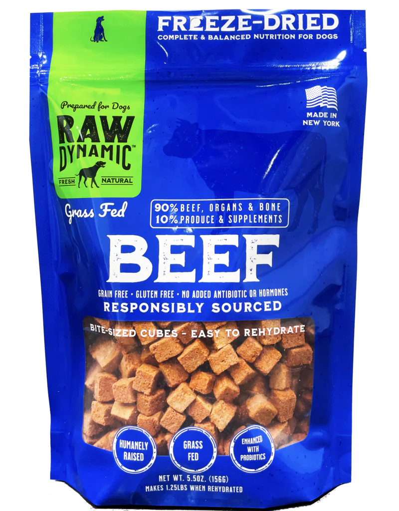 Raw Dynamic Freeze Dried Dog Food Grass Fed Beef Cubes 5.5 oz - Image 1