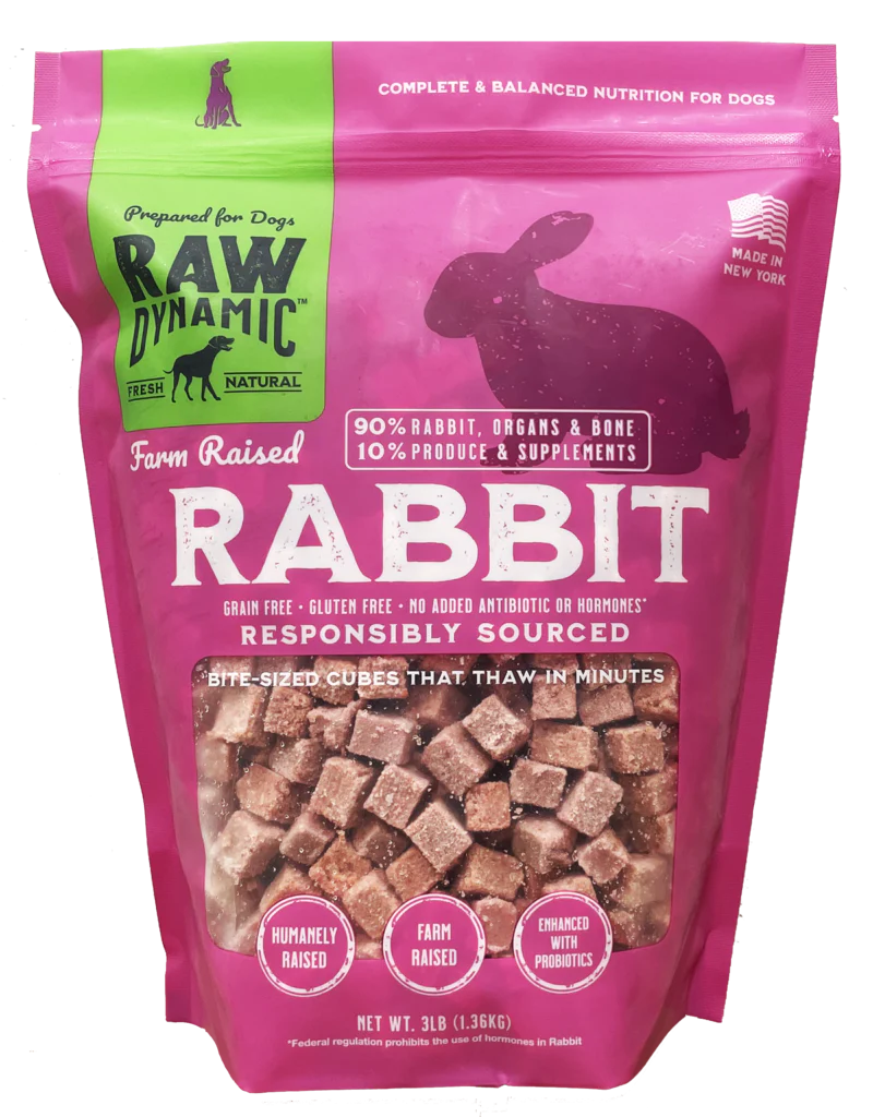Raw Dynamic Frozen Raw Dog Food Farm Raised Rabbit Cubes 3 lb - Image 1