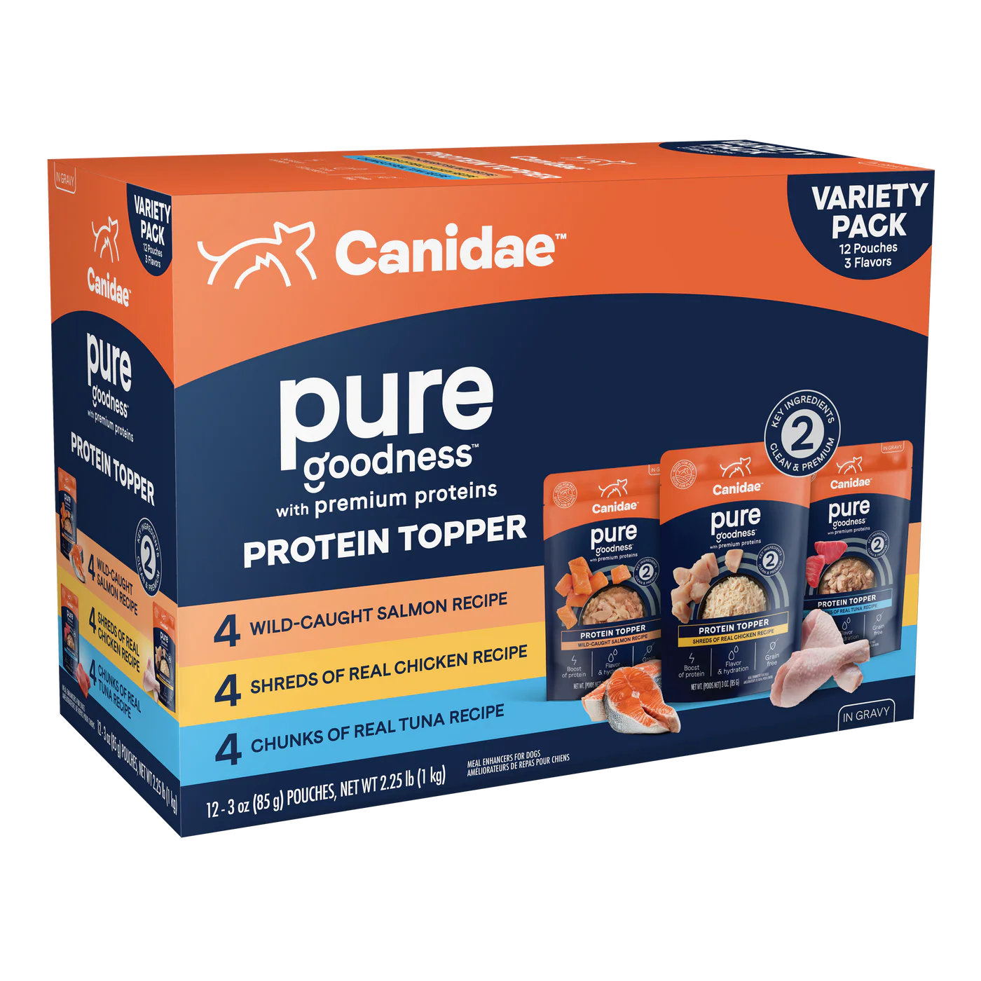 CANIDAE PURE Goodness Protein Topper for Dogs Variety Pack (Salmon, Chicken, & Tuna) 3oz 12pk - Image 1