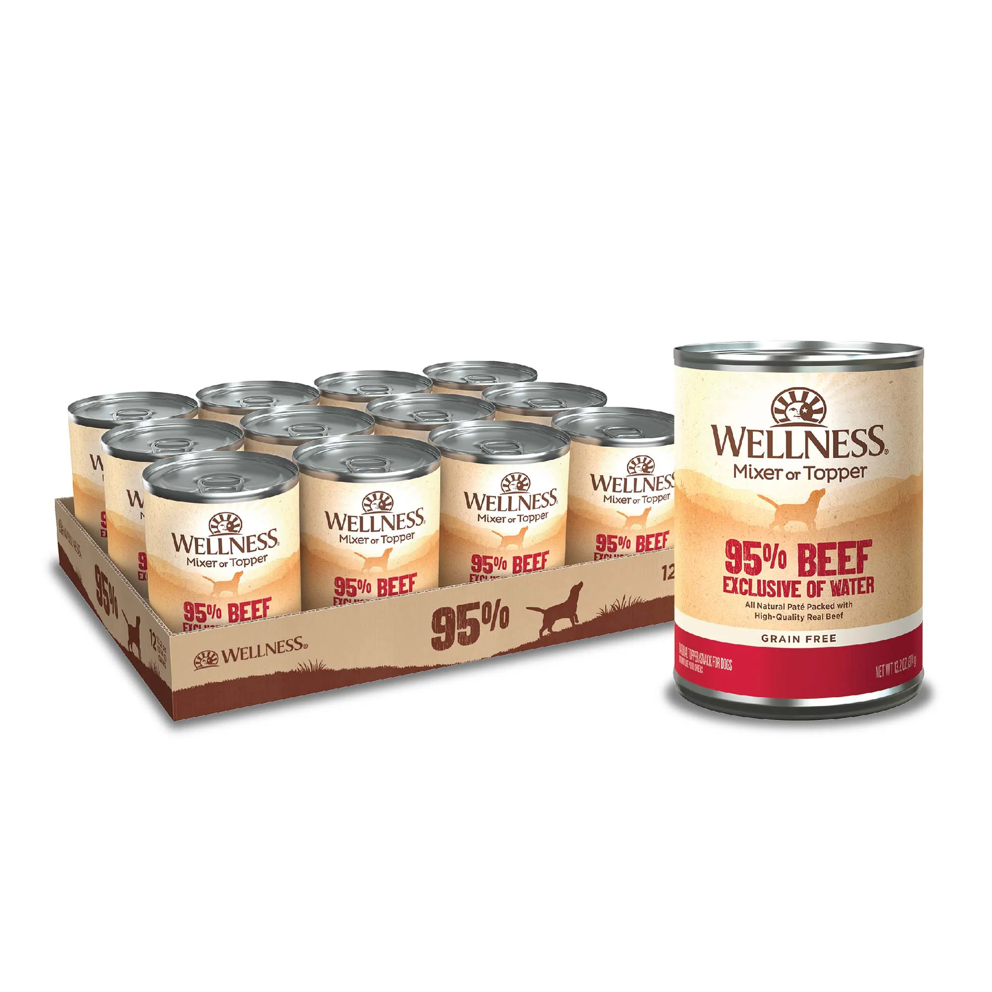 Wellness 95% Beef Natural Wet Grain Free Canned Dog Food 13.2oz Can - Image 1
