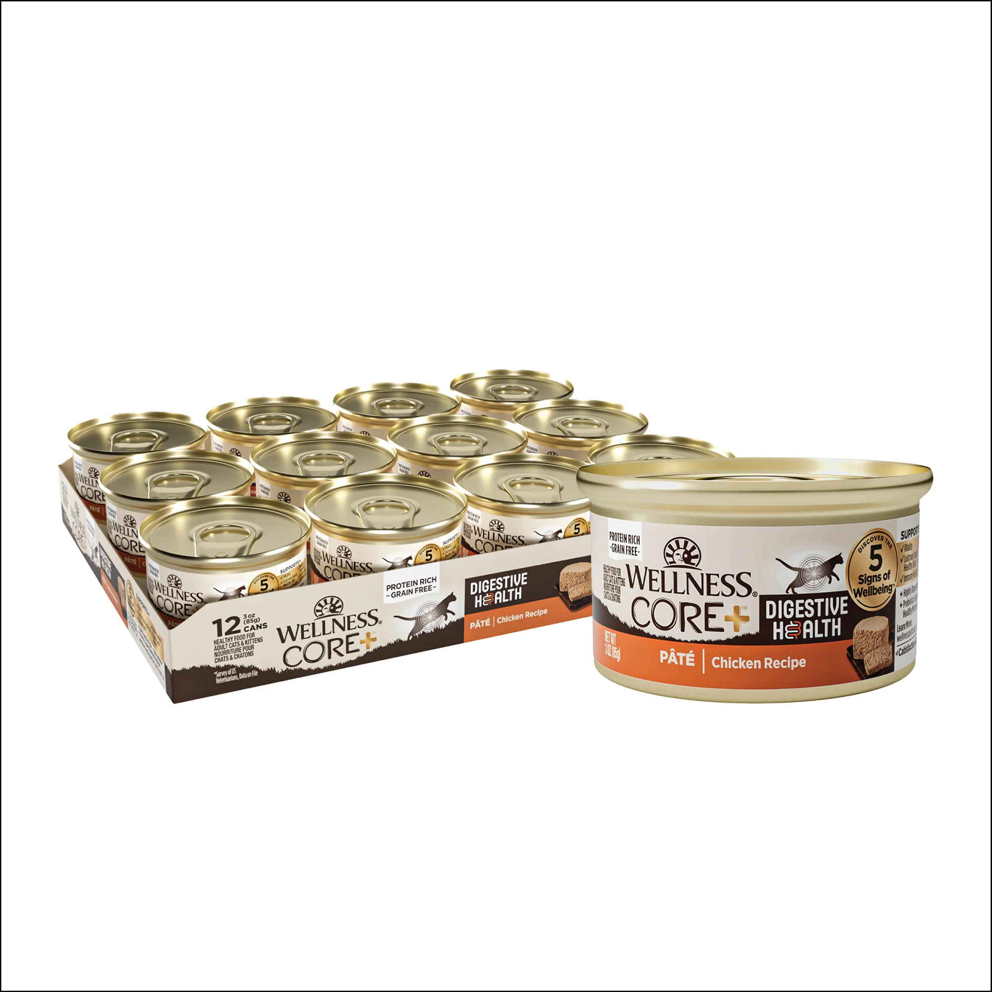 Wellness CORE+ Digestive Health Chicken Pate Wet Cat Food 3oz Can - Image 1