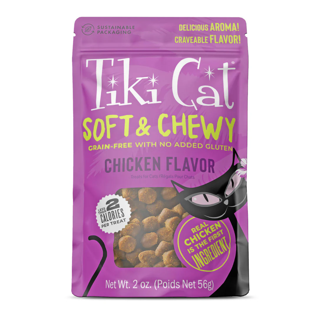 Tiki Cat Soft & Chewy Grain Free Dry Cat Treats Chicken 2oz Pouch - Image 1