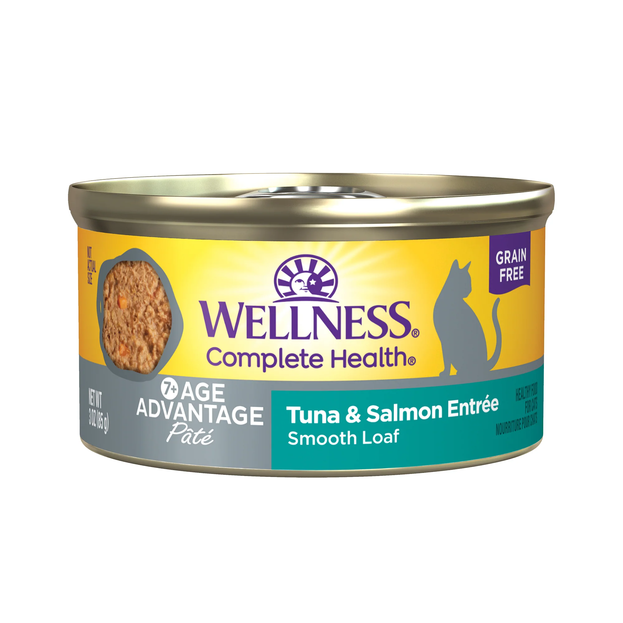 Wellness Complete Health Age Advantage Senior Wet Cat Food Tuna & Salmon Pate 7+ Years Old 3oz Can - Image 1