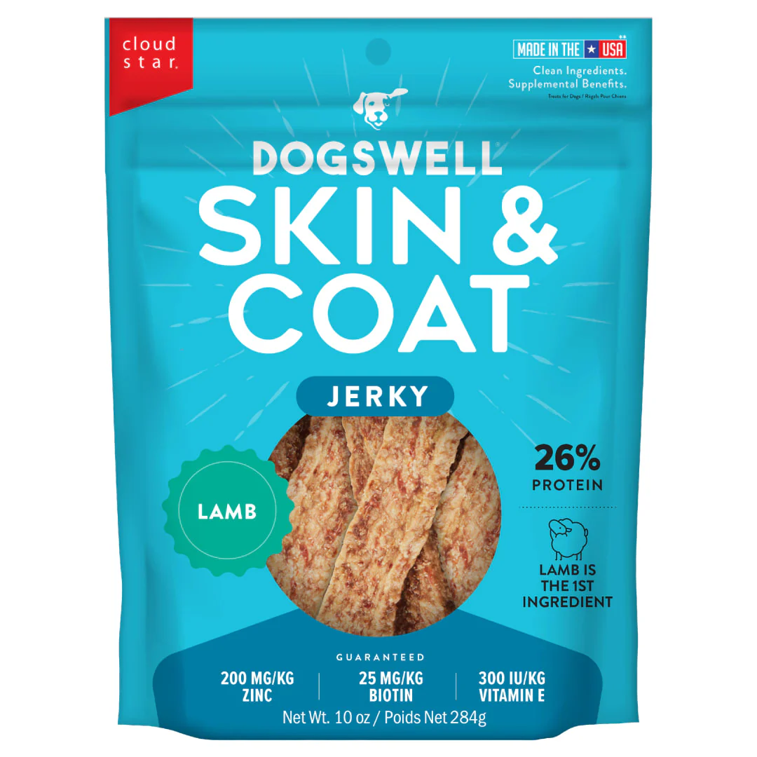 Dogswell Skin & Coat Jerky Dog Treats, Lamb, 10 oz. Pouch - Image 1