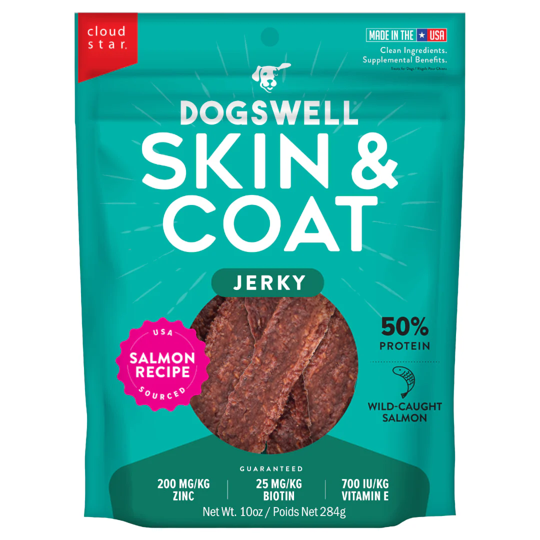 Dogswell Skin & Coat Jerky Dog Treats, Salmon, 10 oz. Pouch - Image 1