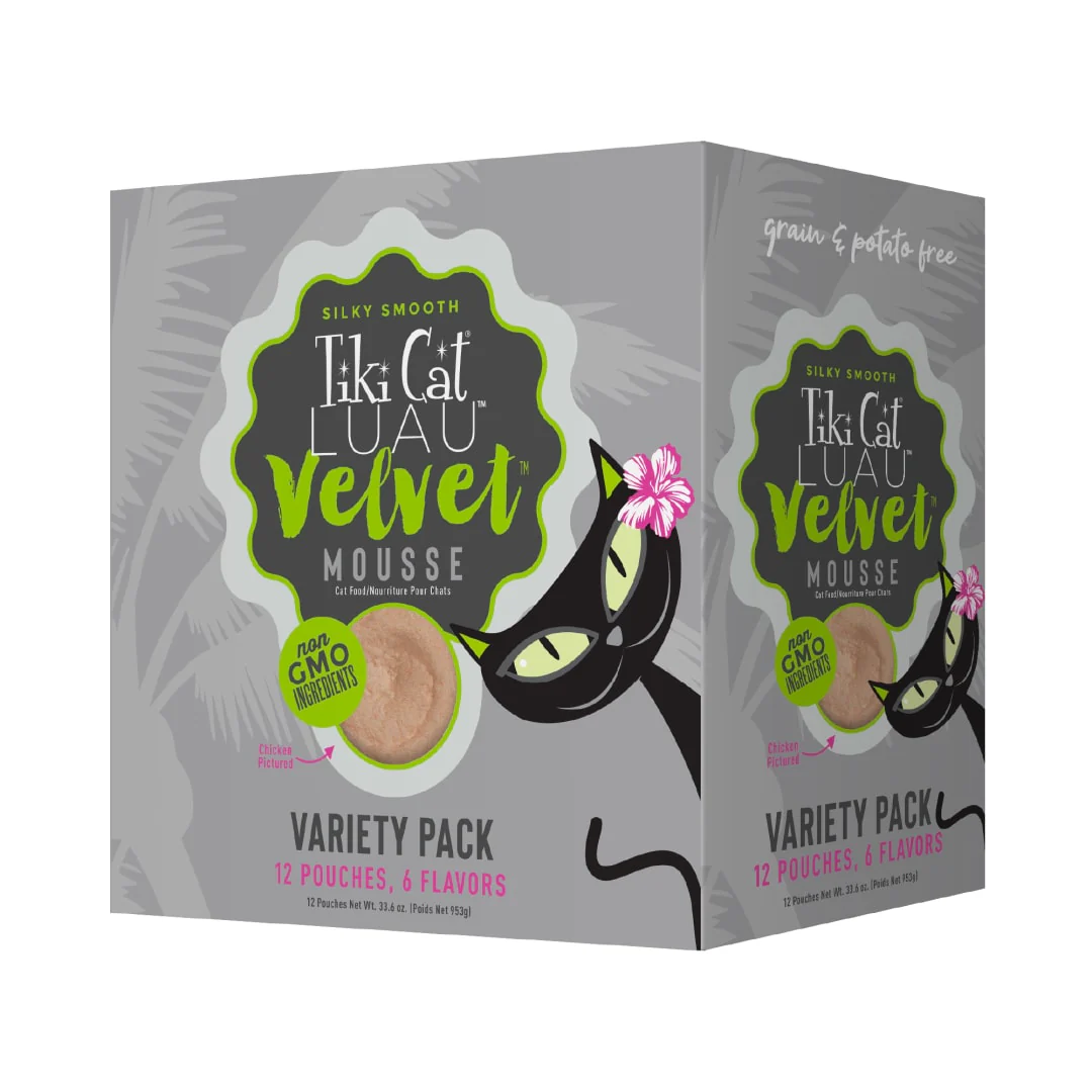 Tiki Cat Luau Velvet Mousse Wet Cat Food Variety Pack 2.8oz Pouch (12 Count) - Image 1