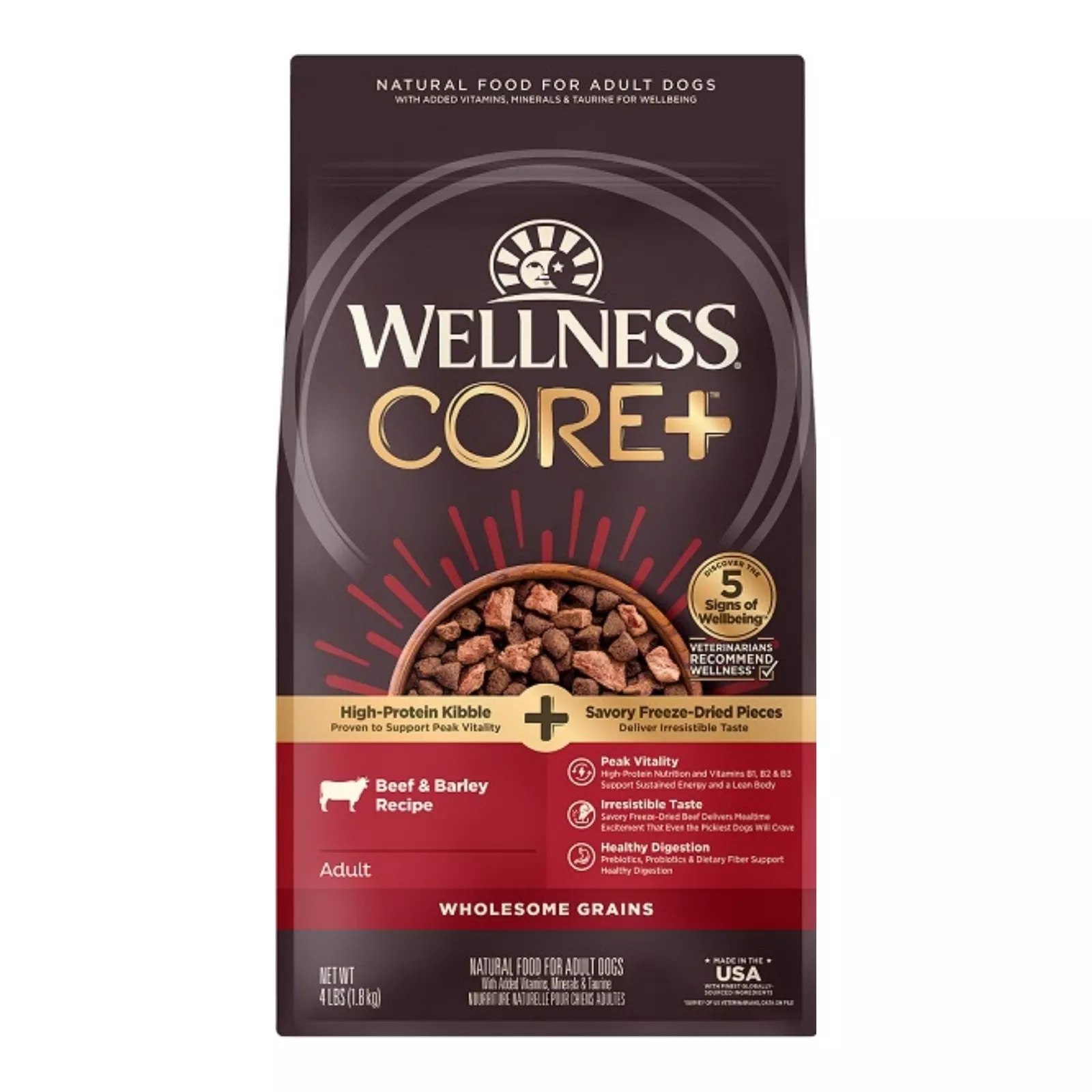 Wellness Core+ 4Lb Beef Barley Adult - Image 1