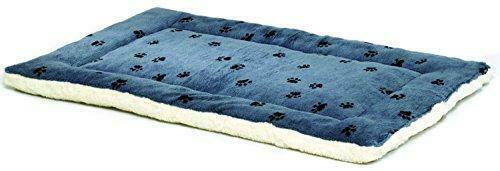 MidWest Quiet Time Fleece Blue Paw Print Reversible Pet Bed & Crate Mat 47x29in - Image 1