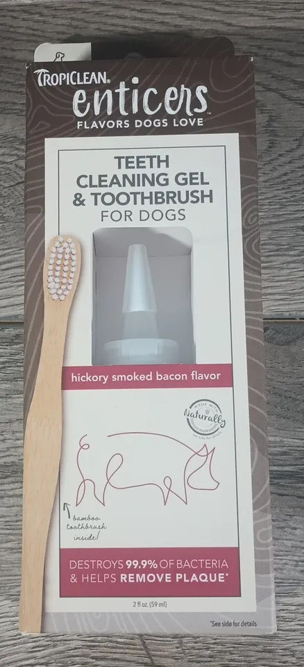 TropiClean Enticers Teeth Cleaning Gel & Toothbrush for S/M Dogs - Peanut Butter & Honey Flavor, 2oz - Image 1