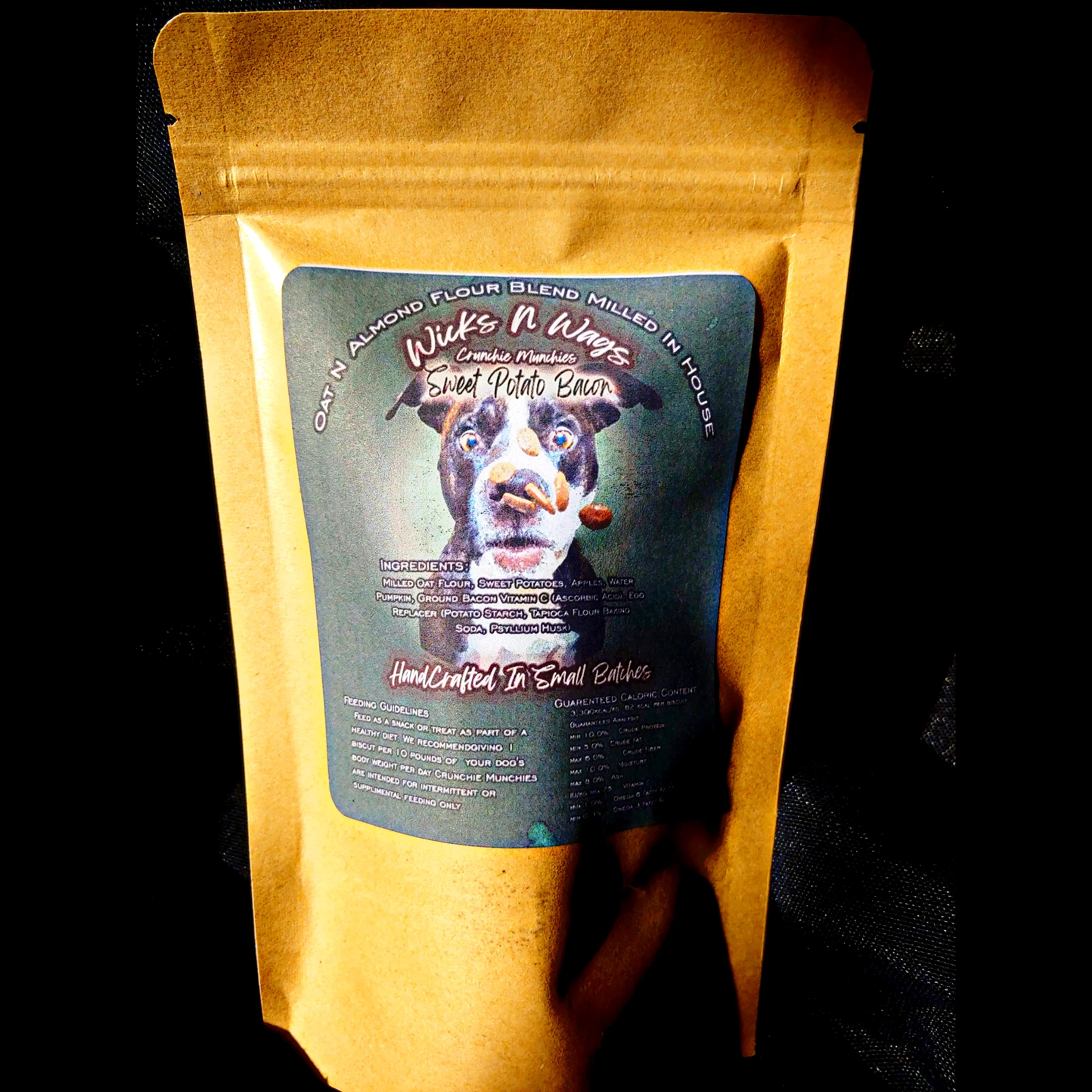Wicks N Wags Crunchie Munchies Dog Treats: Sweet Potato Bacon 3oz - Image 1