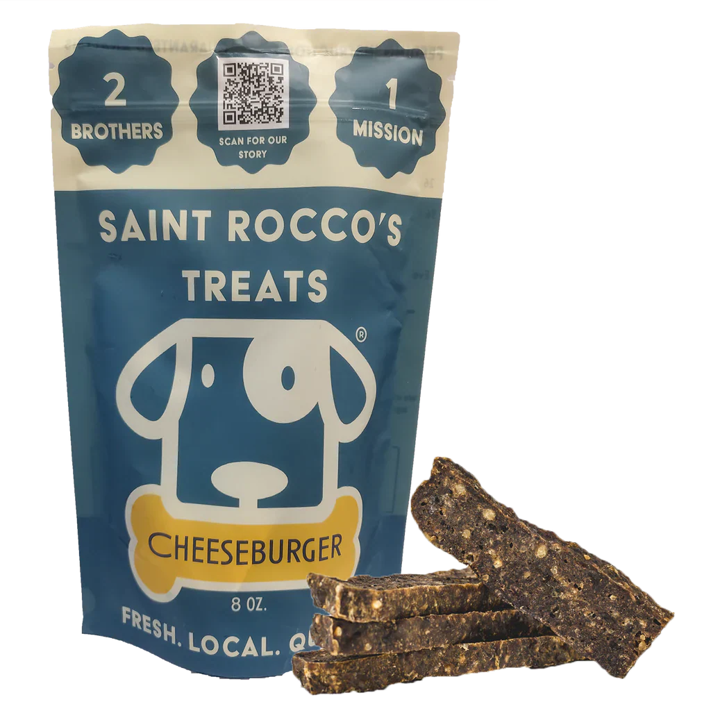 Saint Rocco’s Cheeseburger Recipe Jerky Dog Treats 3oz - Image 1