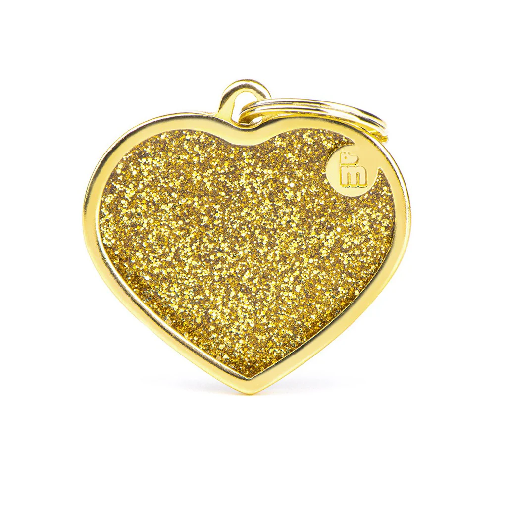My Family ID Shine Big Gold Glitter Heart ID Tag - Image 1